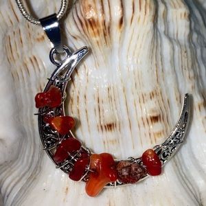 SALE 🌙 Red Coral handmade Moon pendant